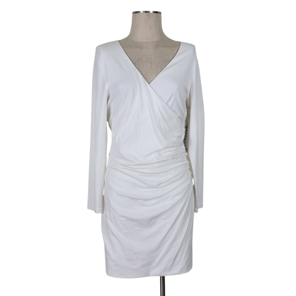 Athleta Wilder Long Sleeve Dress Size L White Ruching Tuck Detail Pullover New - Picture 11 of 11